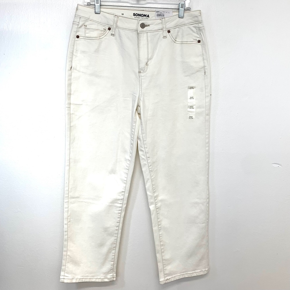Sonoma White Straight Crop Jeans Size 10 Pocket Mid‎ Rise Casual Vacation New